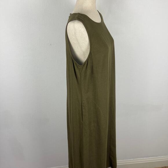 Liz Claiborne Olive Green Sleeveless Tank Midi Dress Pockets Linen Womens Medium - Picture 3 of 12